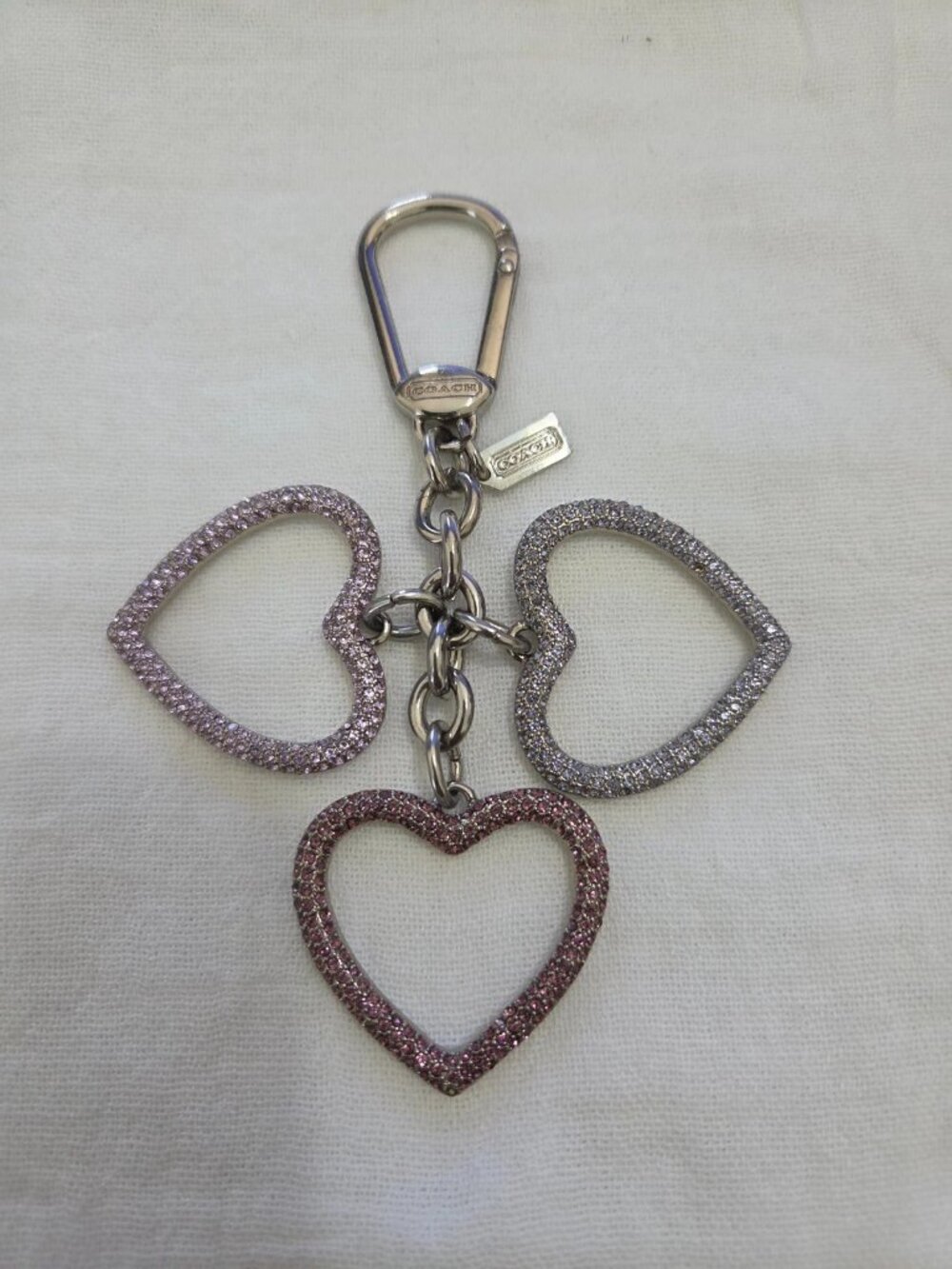 RARE Coach Y2K Pave Crystal Multi-heart Charm Spinner Keychain Fob - EUC